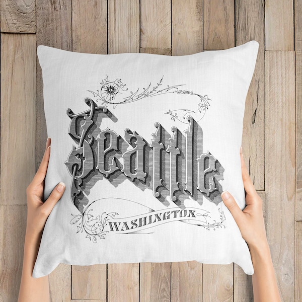 Seattle Pillow, Square Pillow, Throw Pillow, Seattle Decor, Housewarming Gift, Seattle Gift, Accent Pillow Airbnb Decor, Seattle, Pillow