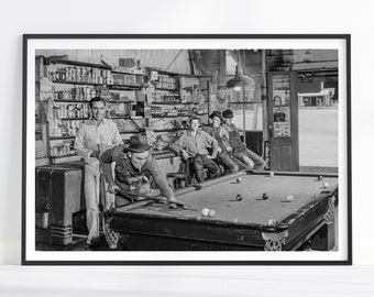 Vintage Billiards Print, Billiards Wall Art, Billiards Decor, Pool Player, Snooker Print, Black and White, Billiards Gift, Pool Room Print