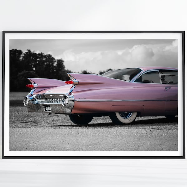 Vintage Car Print, Cadillac Wall Art, Classic Car Poster, Cadillac Print, Car Poster, Car Art, Cadillac Art, Man Cave Decor, Car Gifts, Pink