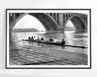 Vintage Rowing Photography, Black and White Print, Vintage Rowing Print, Sports Wall Art, Rowing Team Crew Print, Rowing Poster, Rowing Gift
