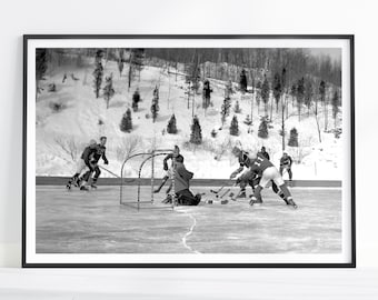 Vintage Hockey Print, Hockey Wall Art, Hockey Player Gifts, Hockey Decor, Ice Hockey Gifts, Teen Bedroom Prints, Black and White Art, Winter