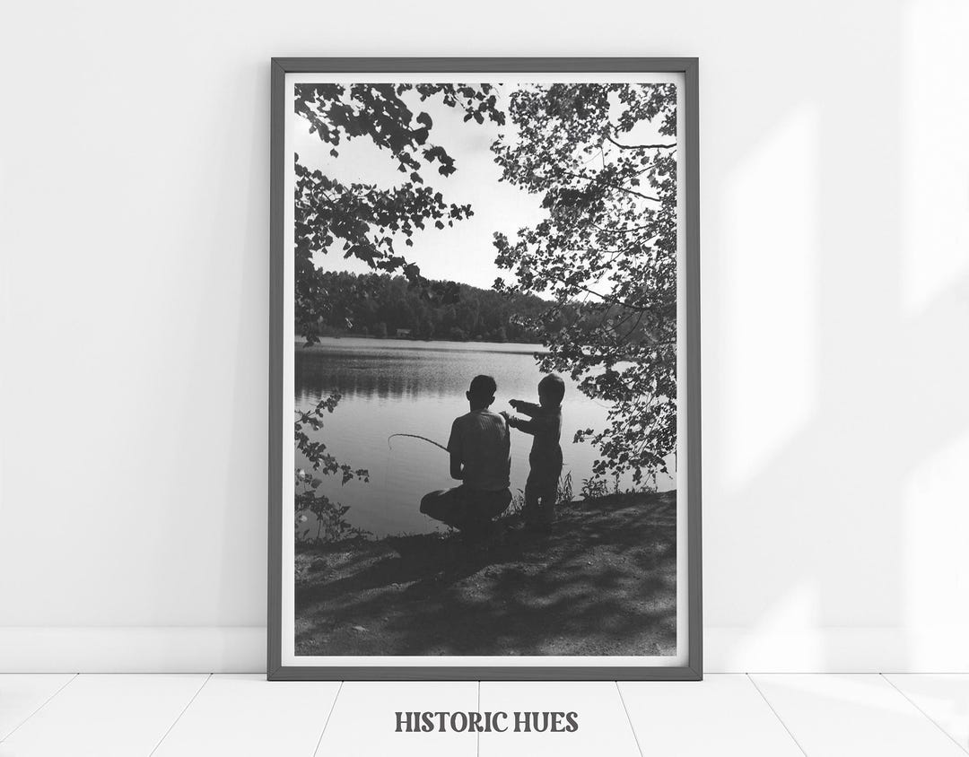 Vintage Fishing Print, Fishing Poster, Black and White, Beach Print