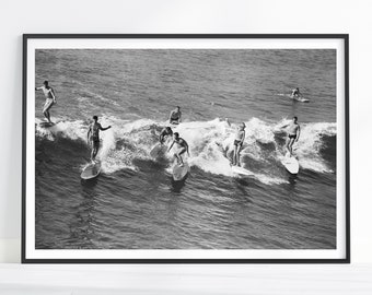 Vintage Surfing Print, Surfboard Poster, Black and White, Surf Poster, Beach House Decor, Surfing Poster, Surfboard Wall Art, Surfer Gifts