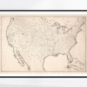 Vintage Karte der USA, 1880, USA Print, USA Geschenk, Patriotische Kunst, Karte der USA, Schwarzweiß, Karte der USA, Vintage Karte der USA