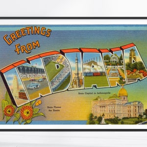 impression Indiana vintage, affiche Indiana, art mural Indiana, peinture Indiana, impression Indianapolis, cadeaux Indiana, toile Indiana, art Indiana