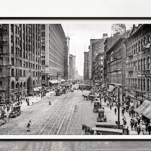 Vintage Chicago Print, 1910, Chicago Wall Art, State Street, Illinois Print, Chicago Poster, Chicago Photography, Black White Photo, Skyline