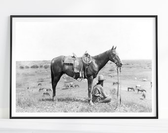 Vintage Cowboy Print, Cowboy Print, Cowboy Wall Art, Black and White, Western Wall Art, Horse Print, Decor, Western Print, Farmhouse Print
