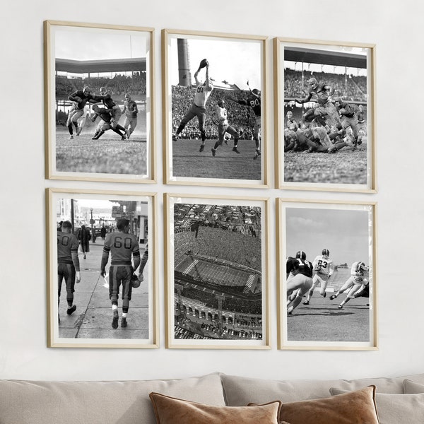 Vintage Football Prints, Football Poster, Set of 6 Prints, Black and White, Football Print, Football Decor, Football Wall Art, Football Gift