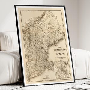 Kaart van New England, kaart van New England, New England print, New England kaartkunst, vintage kaart, New England muurkunst, New England poster, NE Art