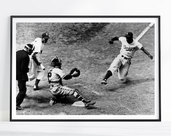 Vintage Baseball Print, Baseball Wall Art, Baseball Poster, Man Cave Wall Art, Black and White Art, Jackie Robinson, Baseball Gifts For Men