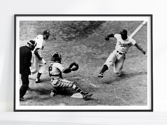 Vintage Baseball Print, Baseball Wall Art, Baseball Poster, Man Cave Wall Art, Black and White Art, Jackie Robinson, Baseball Gifts For Men