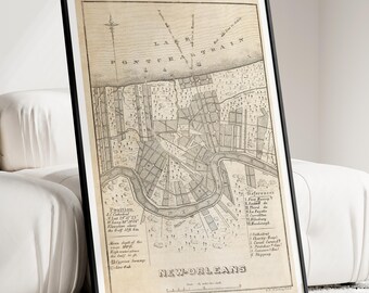 Lienzo Decorativo Mapa Antiguo De Nueva Orleans Creole City 1930 - Impresión En Algodón Mate 18x24 Pulgadas (61x46 Cm)