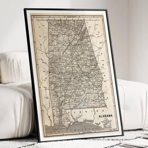 Alabama Map, Antique Map of Alabama, Alabama Print, Alabama Map Art, Alabama Wall Map, Vintage Map Print, Alabama Wall Art, Office Prints