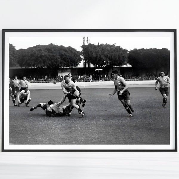 impression rugby vintage, affiche de rugby, art mural rugby, affiche de joueur de rugby, art mural homme des cavernes, art noir et blanc, cadeaux rugby, cadeau fan de rugby