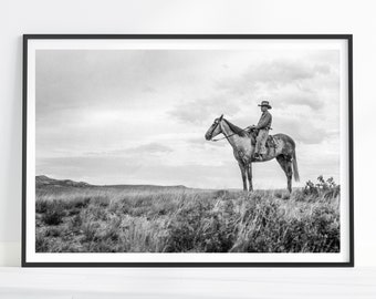 Vintage Cowboy Print, Cowboy Print, Cowboy Wall Art, Black and White, Western Wall Art, Montana Print, Decor, Western Print, Farmhouse Print