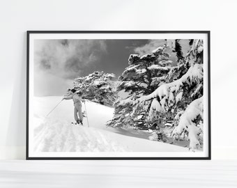 Vintage Skiing Print, Skier Print, Cabin Art Print, Skiing Poster, Winter Home Decor, Ski Lodge Wall Art, Ski Decor, Skiing Wall Art, Ski