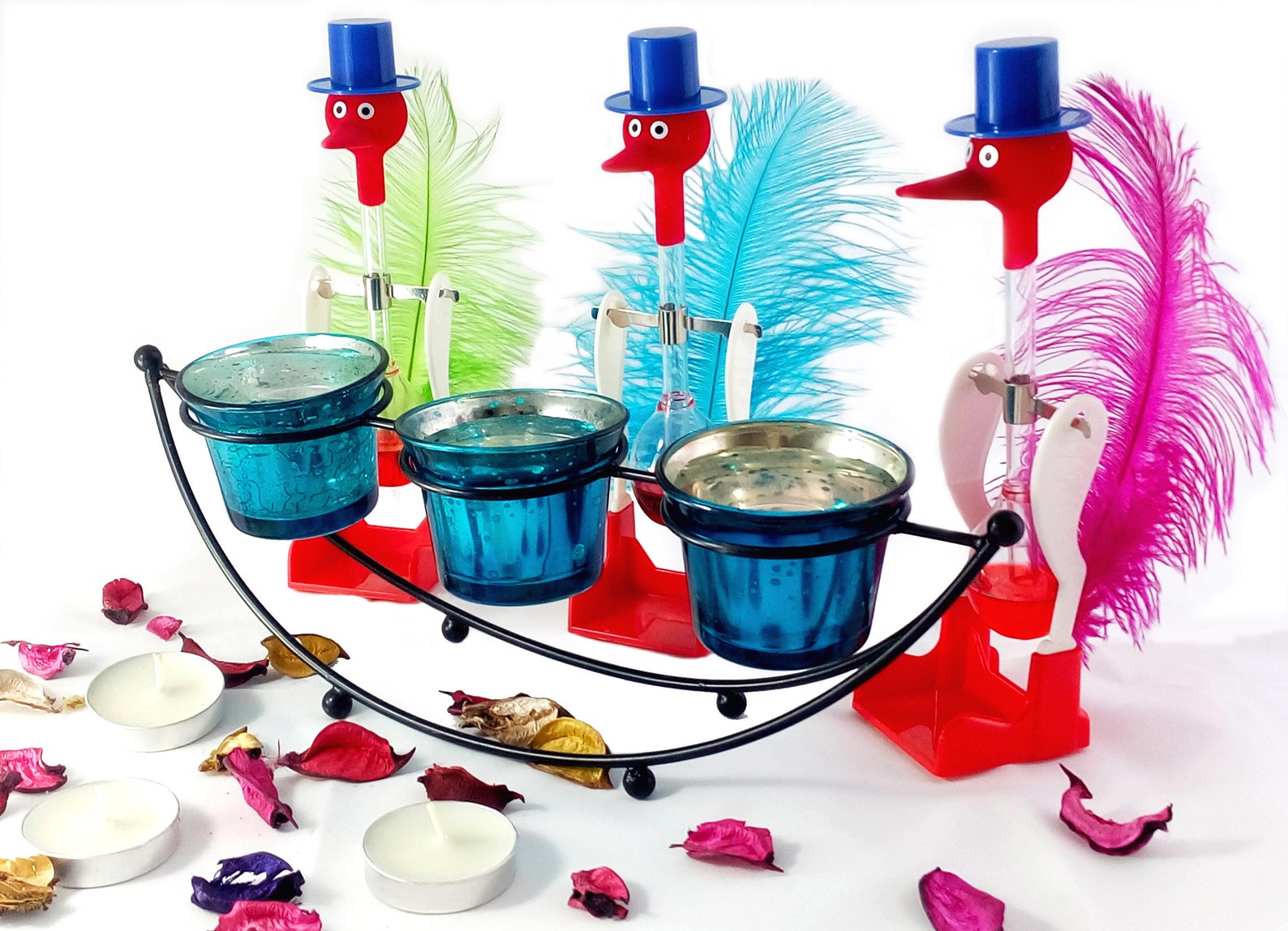 MANGOPIE Water Drinking Bird Toy with Glass Set of Three in Etsy