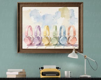 Headphones Wall Art, Tween Teen Girl Room Decor (Digital Download)