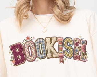 Bookish Comfort Colors Shirt, Book Lover T Shirt, Floral Reader Tee, Faux Embroidery Bookish Shirt, Book Club Gift for Readers