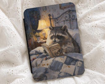 Reading Raccoon Kindle Case, Book Lover Kindle Cover, Cozy Cottagecore Ereader Case, Cute Bookish Gift for Readers