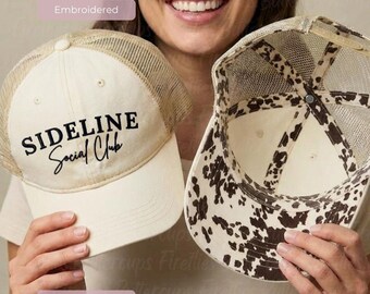 Sideline Social Club Hat, Embroidered Sports Mom Hat, Ponytail Trucker Cap, Women’s Game Day Baseball Hat, Tournament Weekend Cap