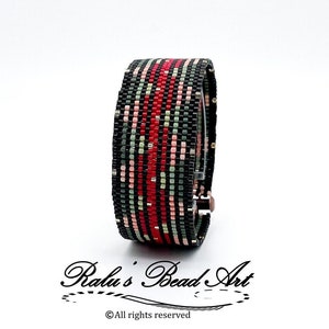 SPIRIT PATH, Even count peyote stitch pattern, beaded bracelet, red green gold bracelet pattern, (not a physical bracelet), instant download