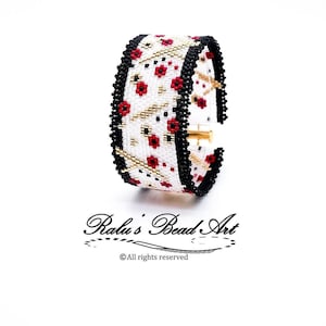 POPPY PROMENADE, Even count peyote stitch pattern, DIY flowers bracelet, ( not a physical bracelet), instant download