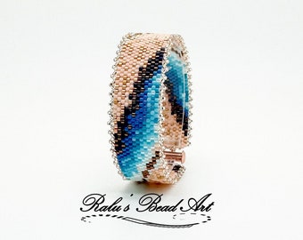 SANDY SHORES-even count peyote bracelet pattern, blue, gold bracelet, not a physical item, no earrings, digital download