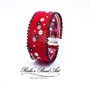 RUBY, Even count peyote stitch pattern, DIY red flower bracelet pattern, (not a physical bracelet), instant download