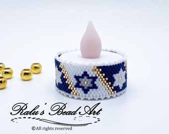 Diy tea light cover, napkin ring-STAR OF DAVID-even count peyote pattern(not a physical item), instant download