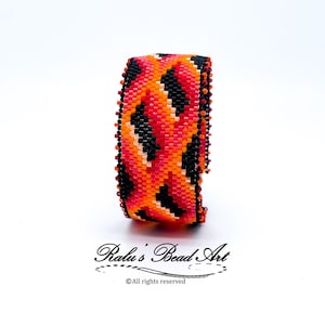 RED SWIRLS, even and odd count peyote pattern (not a physical bracelet, instant download