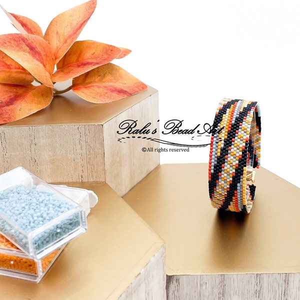 SEPTEMBER, Even count peyote stitch pattern, DIY fall colors bracelet, (not a physical bracelet), instant download