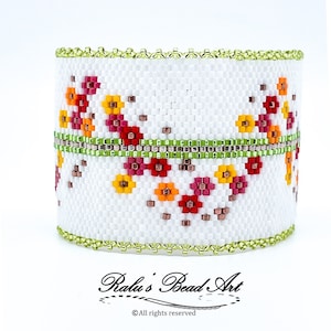 FLORAL TWIST, Even and odd count peyote stitch colorful floral pattern and brick stitch  (not a physical bracelet), instant download