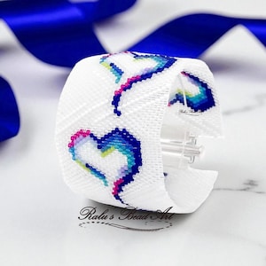 HEARTS 12, Even count peyote stitch pattern,  Valentine's Day  (not a physical bracelet), instant download