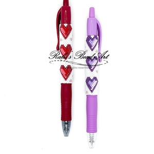 2 pen wraps, PEN WRAP 14, even count peyote pattern, red and purple hearts, not a physical item, instant download zdjęcie 1