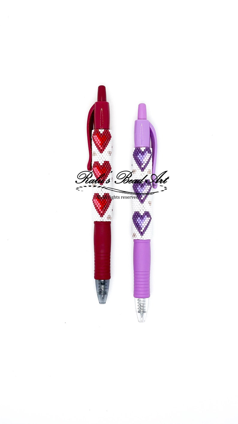 2 pen wraps, PEN WRAP 14, even count peyote pattern, red and purple hearts, not a physical item, instant download zdjęcie 1