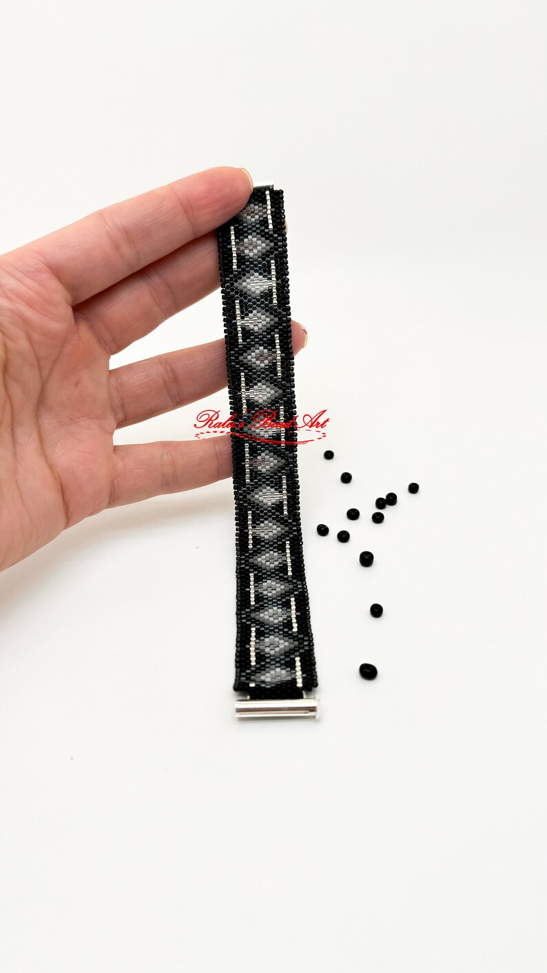 PEBBLES even count peyote patter, black gray modern geometrical design, no physical bracelet,instant download zdjęcie 5