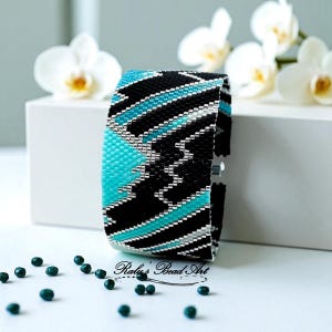 ペヨーテステッチブレスレットパターン、幾何学模様のターコイズオンブレ（デジタルダウンロード）、カリビアンミスト