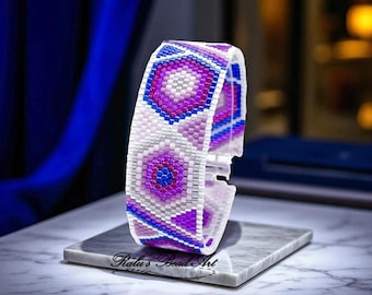 Geometric Peyote Stitch Bracelet Pattern, Ombre Purple, DIY Miyuki Delica Beads (Instant Download)