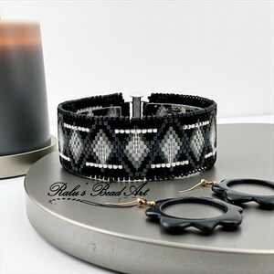 Patroon Peyote-armband – zwartgrijs geometrisch ontwerp (digitale download)