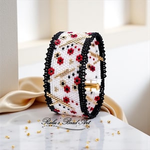 Patrón de pulsera de punto peyote "Paseo de amapolas" (descarga digital)