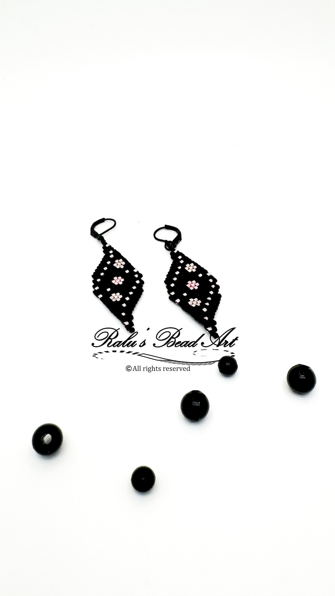 Brick Stitch Earring Pattern ROSE GOLD Black Gold Geometric Earring, no