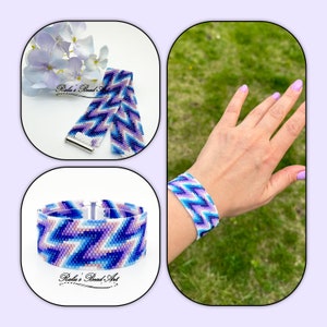 ZIG ZAG PURPLE- even count peyote pattern, geometrical contemporary blue purple ombre bracelet, not a physical item, digital download