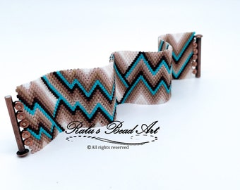 COLORADO RIVER, Even count peyote stitch pattern, beaded bracelet, brown blue bracelet pattern,  instant download