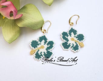 ALOHA!-brick stitch earring pattern, hibiscus flower, Caribbean design, tropical earring, not a physical item, instant download
