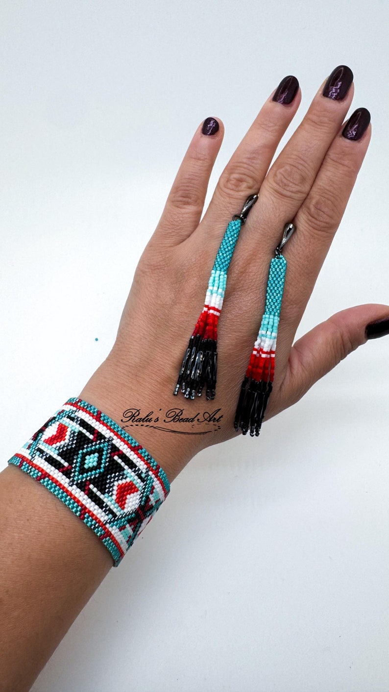 Set-aztec DIAMONDS- Odd and Even Count Peyote Pattern and Fringed ...