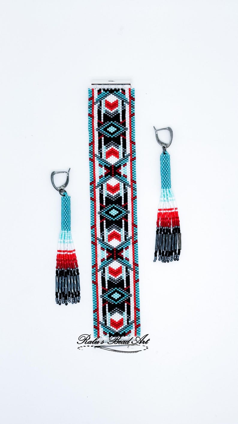 Set-aztec DIAMONDS- Odd and Even Count Peyote Pattern and Fringed ...