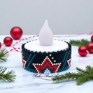 Cubierta para vela de té DIY, servilletero con patrón de peyote de estrellas pares (no es un artículo físico), descarga instantánea