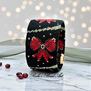 Kerststrikjesarmband, peyote-patroon (directe download)