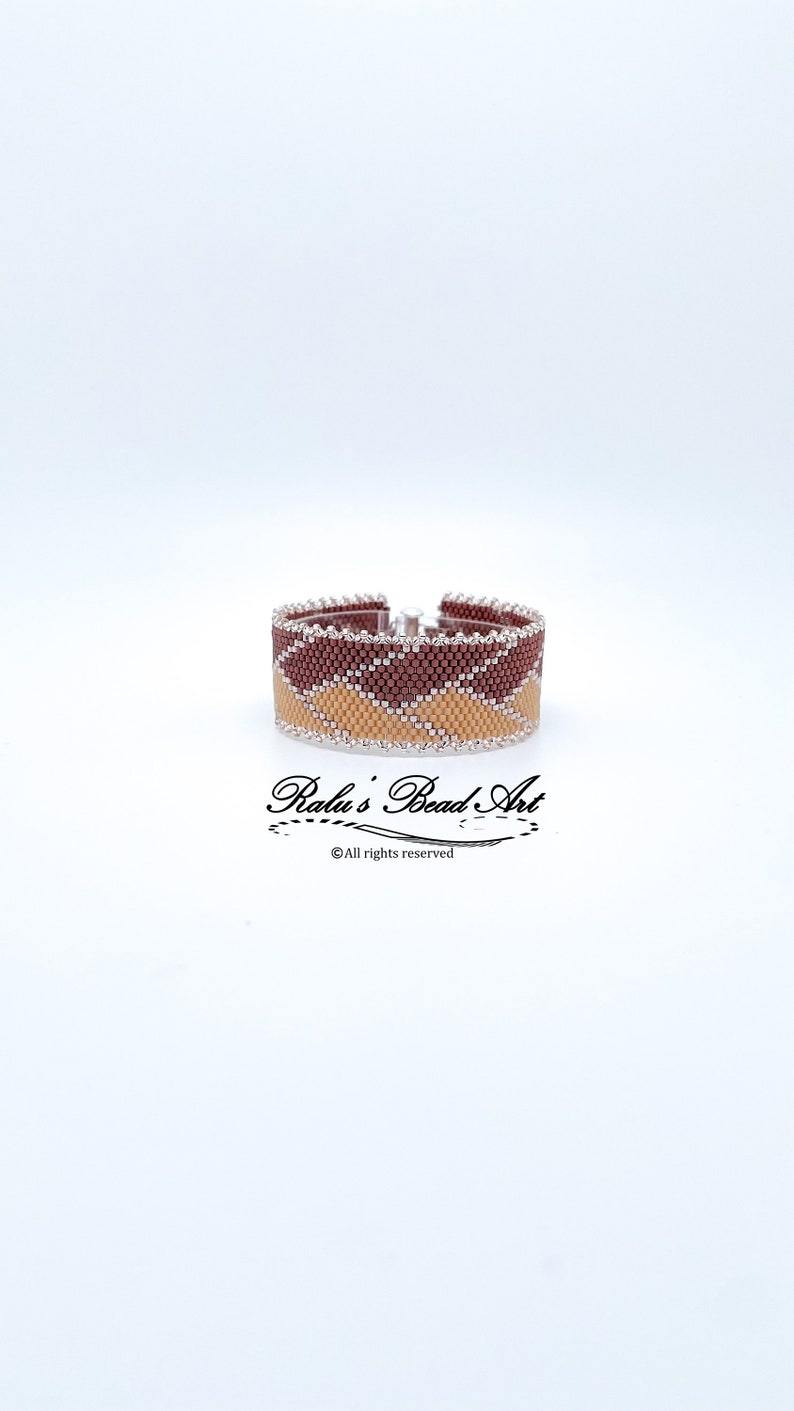 LAURA even count peyote pattern, beige brown geometrical pattern, not a physical bracelet, instant download image 5